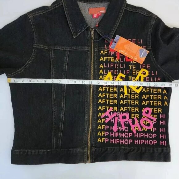 Women's Plus Size Black Denim 90's Hip Hop Stretch Graphic Jean Jacket Size 2X - Picture 5 of 5
